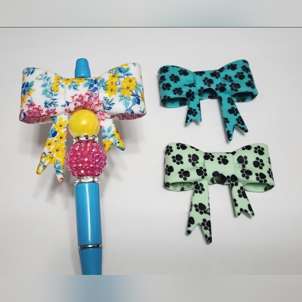 Bow‎ Beads Topper Silicone Beaded Pen 2 pc Pawprint Multicolor *Pen not included